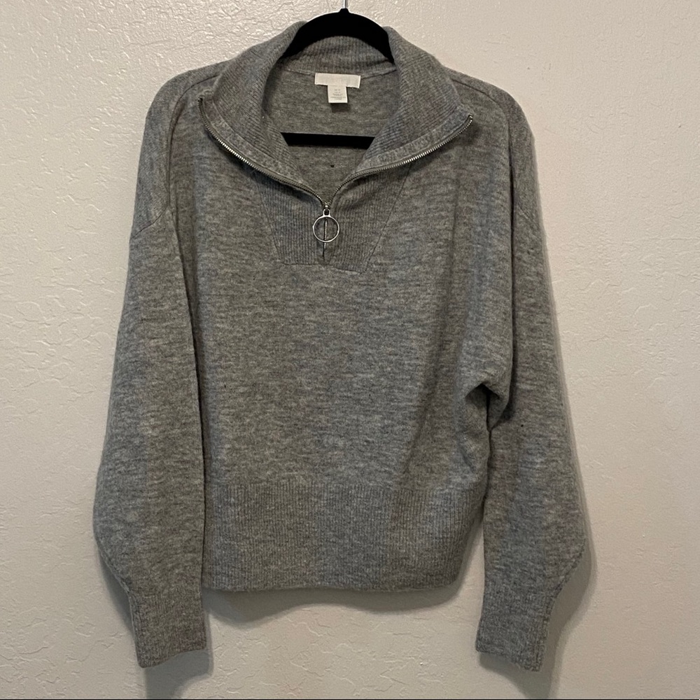 H&M gray knit quarter zip sweater
